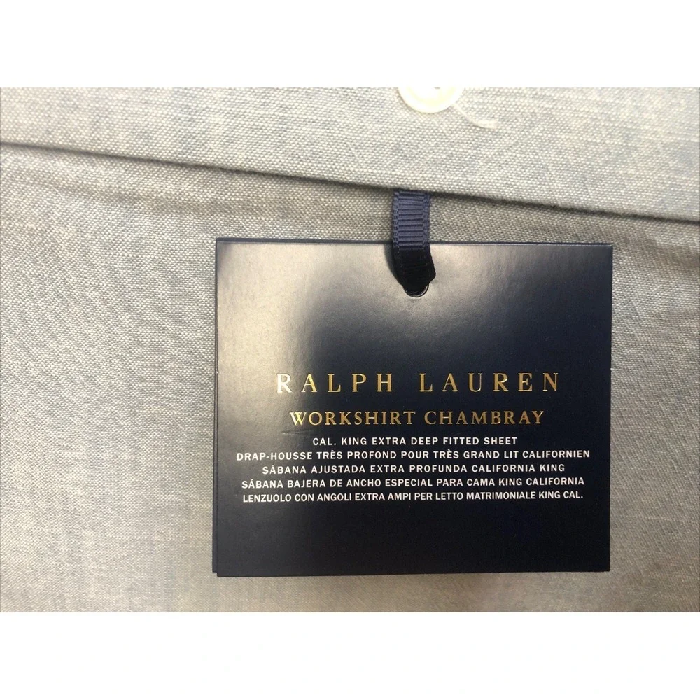 Ralph Lauren Sheet California King Extra Deep Fitted Workshirt Chambray Blue NEW